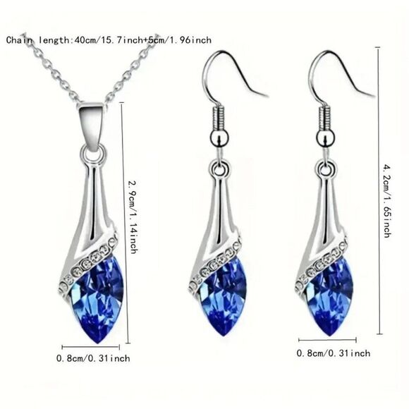 Elegant Bohemian Angel Eye Crystal Pendant Necklace and Earrings Set Sky Blue - Picture 2 of 2